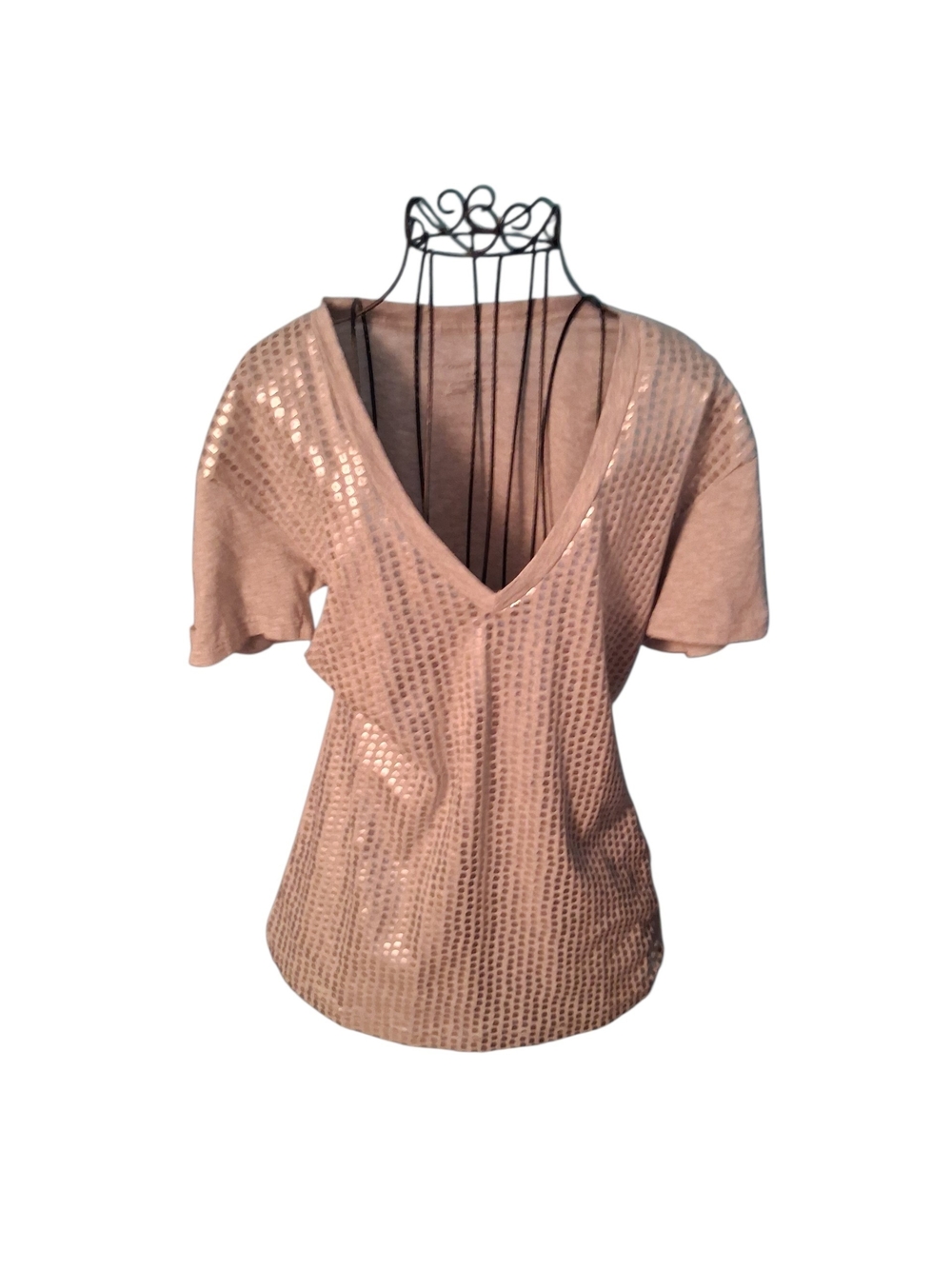 Kenneth Cole Gray Sequin V-Neck Short Sleeve Top
